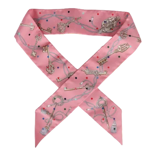 HermÃ¨s "Les Cles A Pois" Rose Silk Twilly